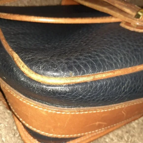 DOONEY & BOURKE-Navy Blue Equestrian Bag Flap Vintage Crossbody USA Leather-VG - Picture 7 of 9
